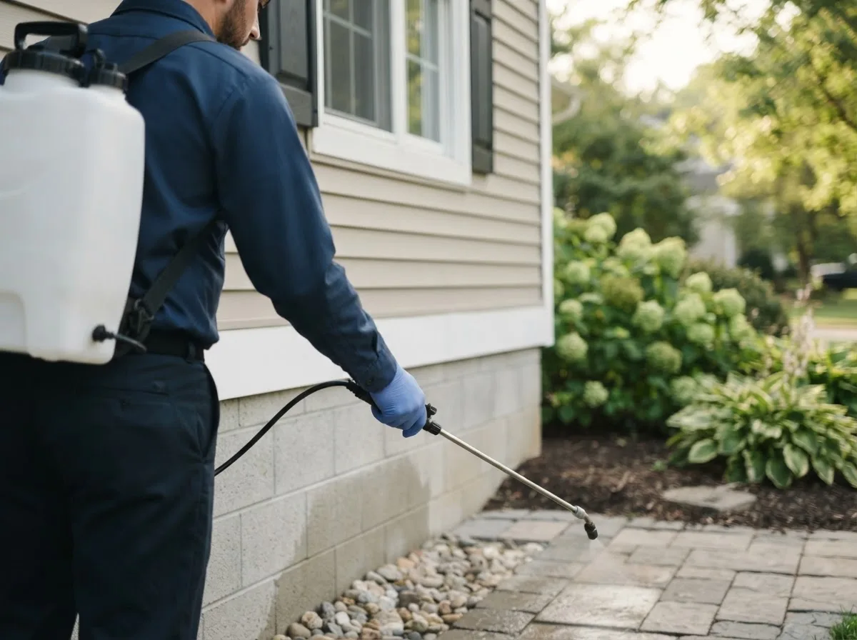 Pest control technician inspecting a home in Portland, MI